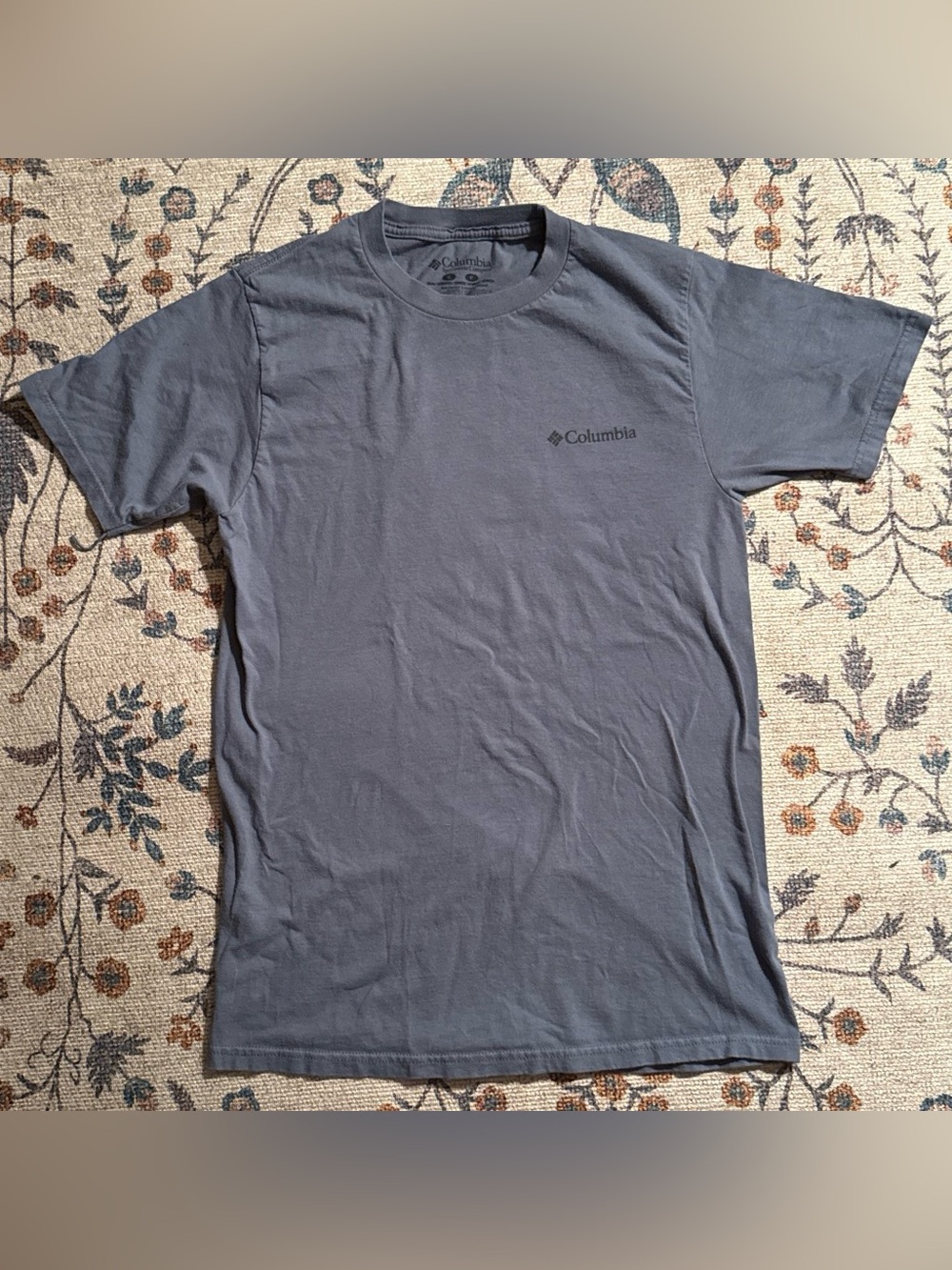 Columbia Sportswear Camping Graphic Tee Gray Blue Short Sleeve Shirt Size Small
